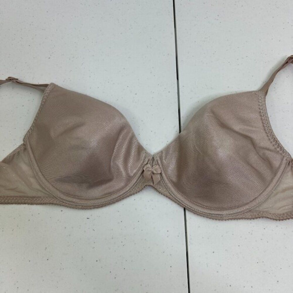 Vassarette 38B Bra 75-101 Beige Gray Wire Lined Padded Lace Mesh Tshirt Bra